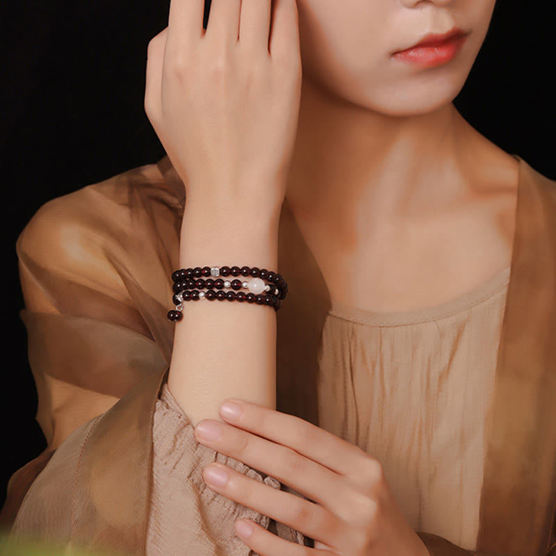 Bracelet triple tour en argent sterling 925 avec protection œil de chat et grenat naturel Buddha Stones - image 9