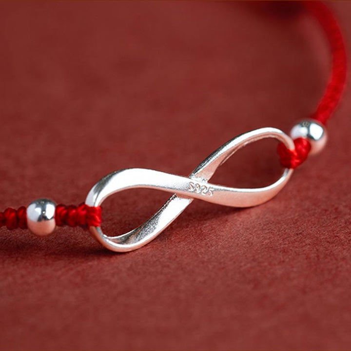 Bracelet de cheville en argent sterling 925 Buddha Stones et nœud sans fin, protection, chance, cordon rouge