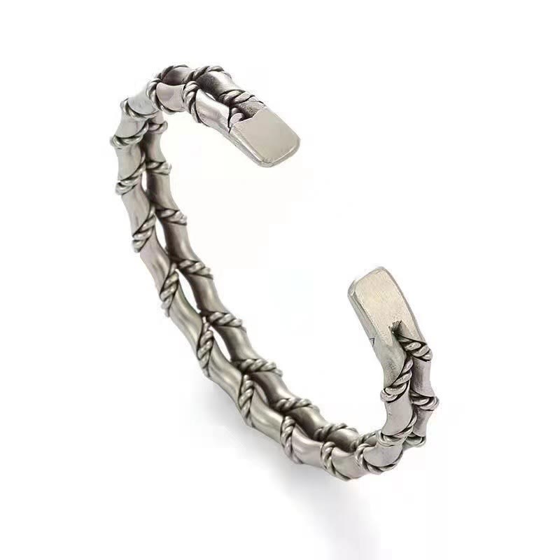 Bracelet manchette porte-bonheur vintage à double couche en bambou avec Buddha Stones