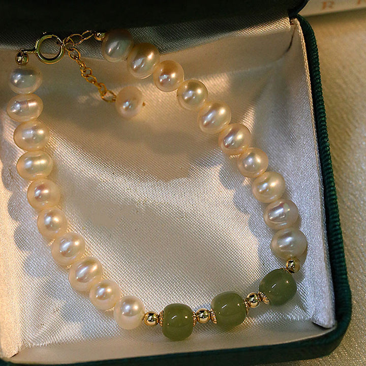 Bracelet chaîne en perles de sincérité en jade blanc cyan Hetian plaqué or 14 carats