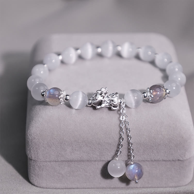 Bracelet de soutien PiXiu en pierre de lune œil de chat naturelle et quartz fraise de Buddha Stones