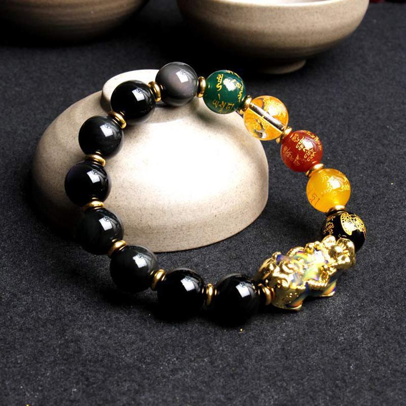 Bracelet de richesse en obsidienne Pixiu changeant de couleur Buddha Stones - image 3