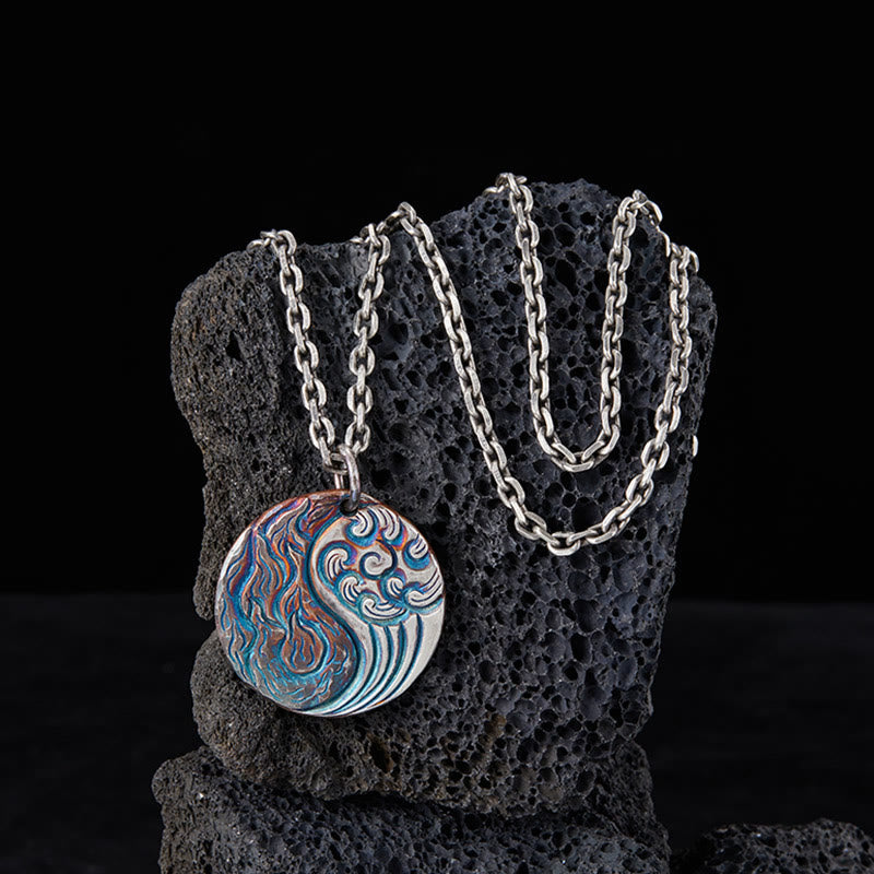Collier pendentif équilibre Yin Yang eau et feu en argent sterling 990 avec Buddha Stones - image 2