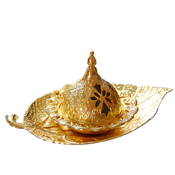 Brûleur d'encens de méditation en forme de mini-feuille d'or tibétain