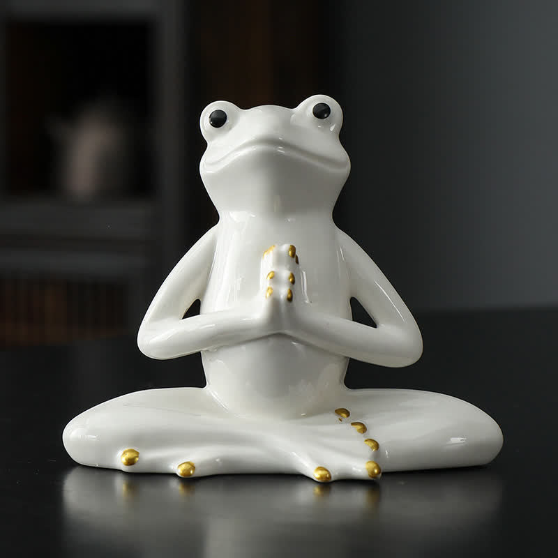 Statue décorative en céramique représentant une grenouille zen en méditation - Grenouille religieuse - Blanc - image 3