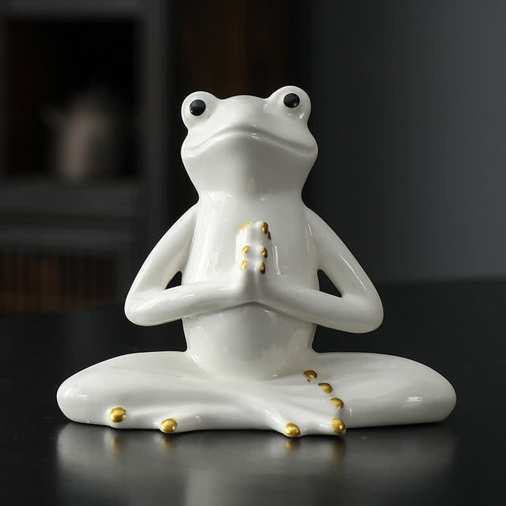 Statue décorative en céramique représentant une grenouille zen en méditation - Grenouille religieuse - Blanc - image 3