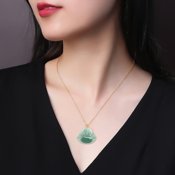 Collier pendentif Bouddha rieur en jade naturel pour la prospérité et l'abondance - image 4