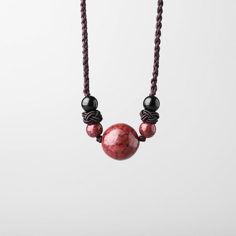 Collier pendentif de bénédiction en perles de pierres de cinabre naturelles de Buddha Stones