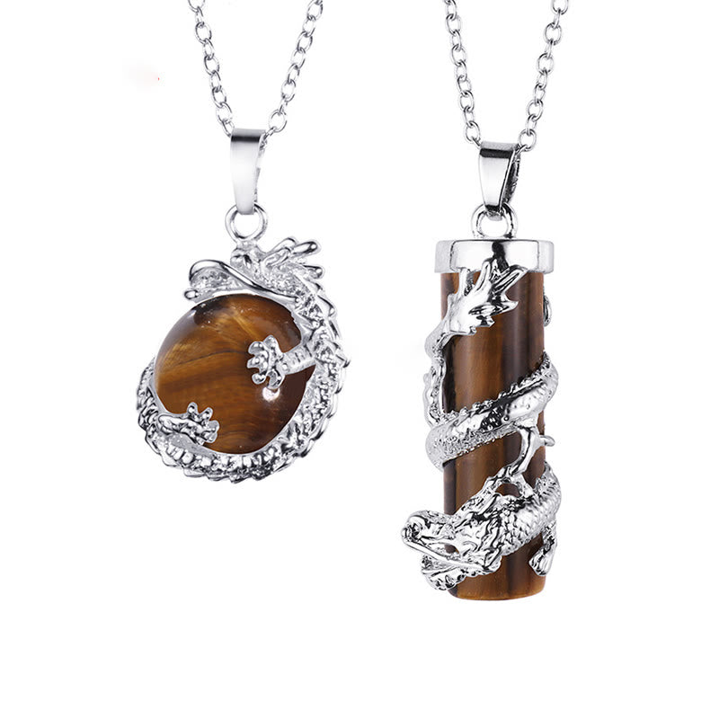 Buddha Stones pendentif couple en pierres précieuses rondes enveloppées de dragon en 2 pièces