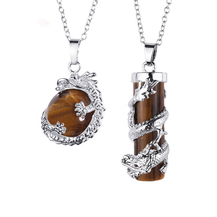 Buddha Stones pendentif couple en pierres précieuses rondes enveloppées de dragon en 2 pièces