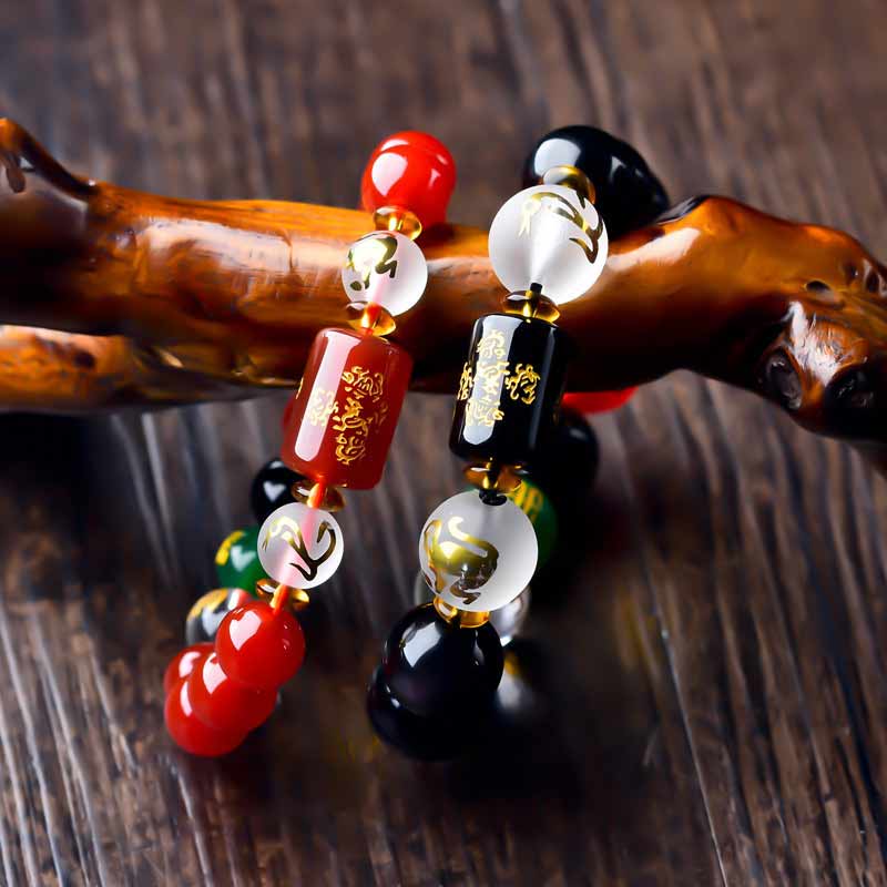 Buddha Stones Zodiaque chinois Feng Shui Obsidienne Bracelet de richesse à cinq éléments