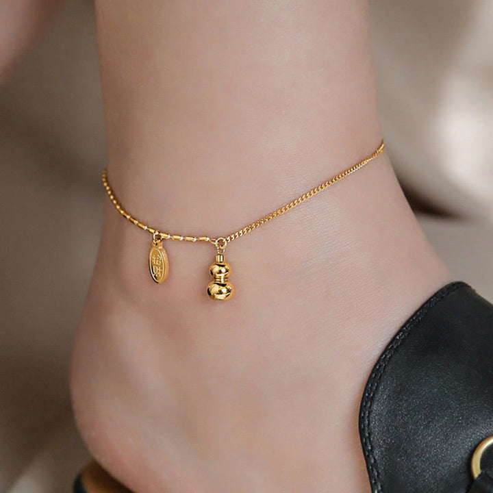 Buddha Stones Or 18k Lucky Bracelet de cheville Buckle Wealth en forme de gourde