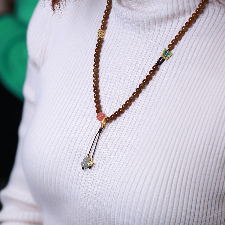 Collier et bracelet porte-bonheur en forme de gourde papillon en jade
