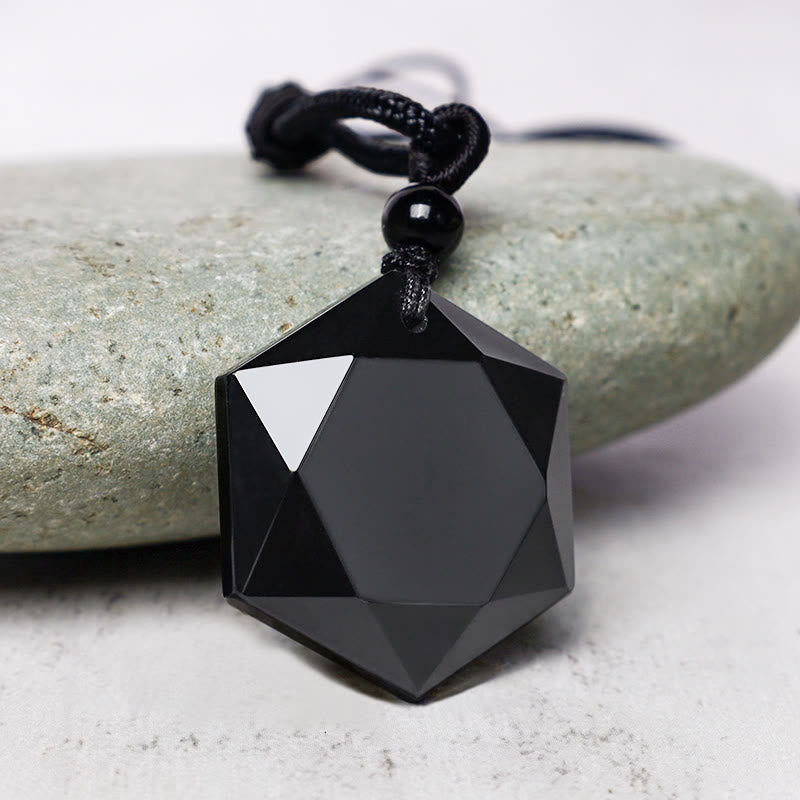 Collier pendentif purificateur talisman en obsidienne noire