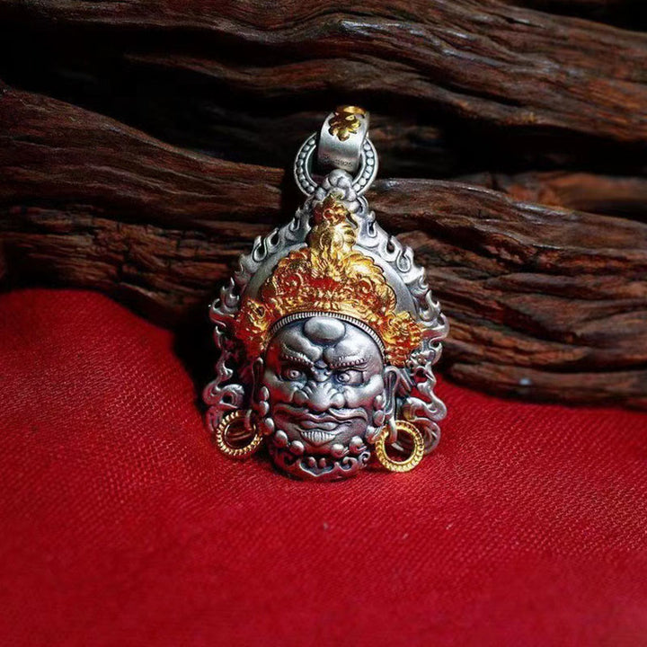 Collier pendentif porte-bonheur en cuivre avec amulette jaune du dieu de la richesse et des Buddha Stones