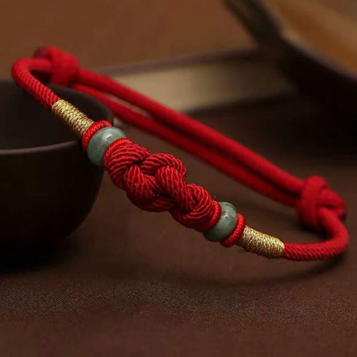 Bracelet tressé pour couple avec cordon rouge en jade et Buddha Stones