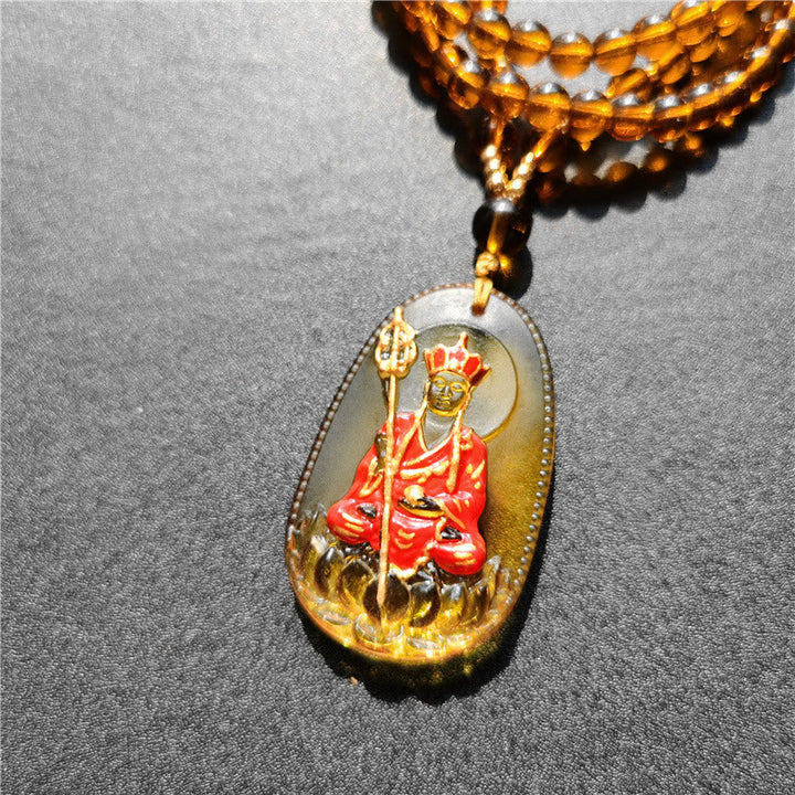 Collier pendentif amulette de compassion en cristal Buddha Stones Liuli Ksitigarbha - Ksitigarbha jaune classique assis - image 10