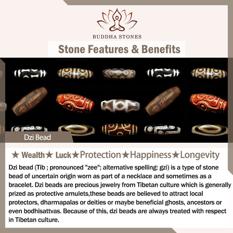 Buddha Stones Mala 108 perles en bois d'ébène et perles Dzi en cuivre avec pampilles et équilibre