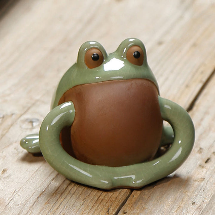 Figurine de grenouille porte-bonheur en céramique pour animal de compagnie, Buddha Stones FengShui, richesse, décoration - Grenouille aux bras baissés 8,7*6,2 cm - image 5