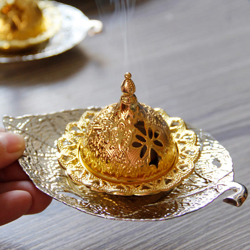Brûleur d'encens de méditation en forme de mini-feuille d'or tibétain
