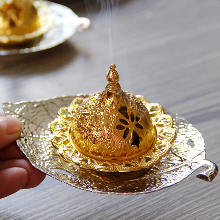 Brûleur d'encens de méditation en forme de mini-feuille d'or tibétain