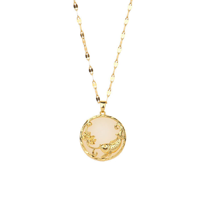 Collier pendentif porte-bonheur en jade naturel avec Buddha Stones et poisson Koi et lotus - image 8