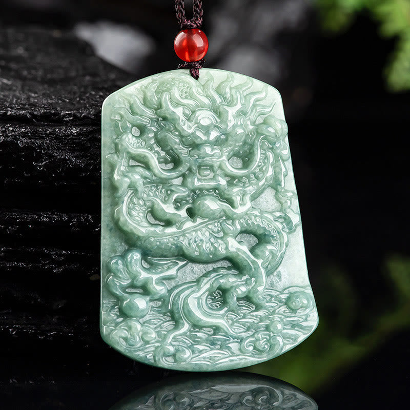 Collier pendentif en jade naturel avec Buddha Stones et signe du zodiaque chinois, dragon de la mer, porte-bonheur - image 2