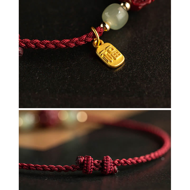 Bracelet en corde porte-bonheur en jade Hetian Buddha Stones et cinabre naturel, signe du zodiaque chinois