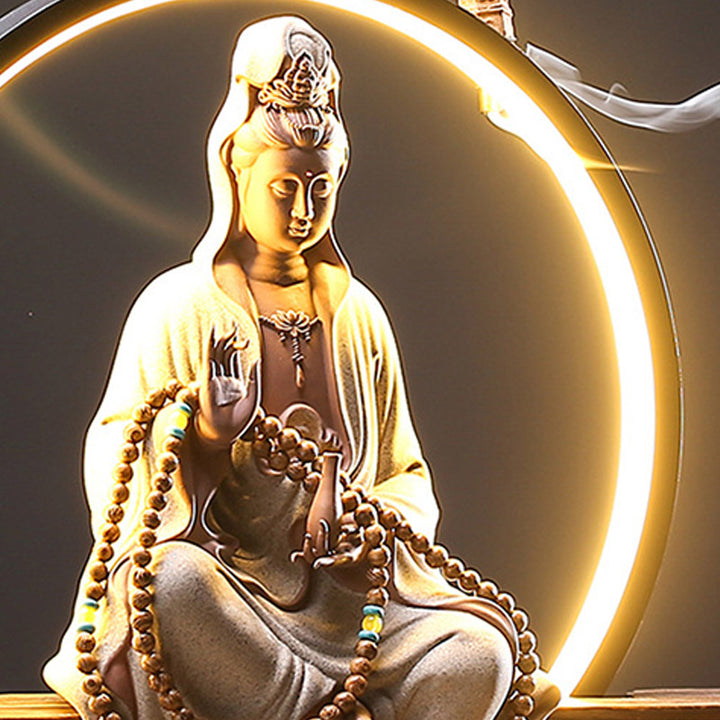 Buddha Stones Bouddha Avalokitesvara Céramique Lotus Relaxation Brûleur d'encens Décoration