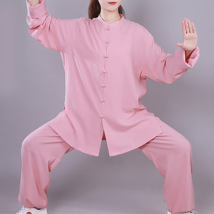 Ensemble de vêtements unisexe en coton et lin avec Buddha Stones , Tai Chi, Qigong, méditation, prière, pratique spirituelle zen - Rose - manches longues - US14，UK/AU18，EU46 (3XL)  - image 11
