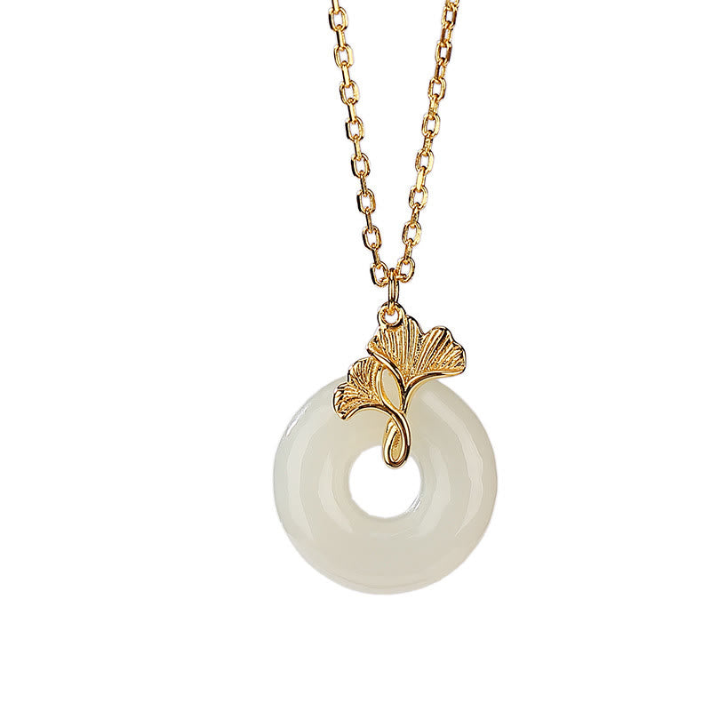 Buddha Stones -bonheur en argent sterling 925 avec boucle de paix en jade Hetian naturel et feuille de ginkgo - image 6