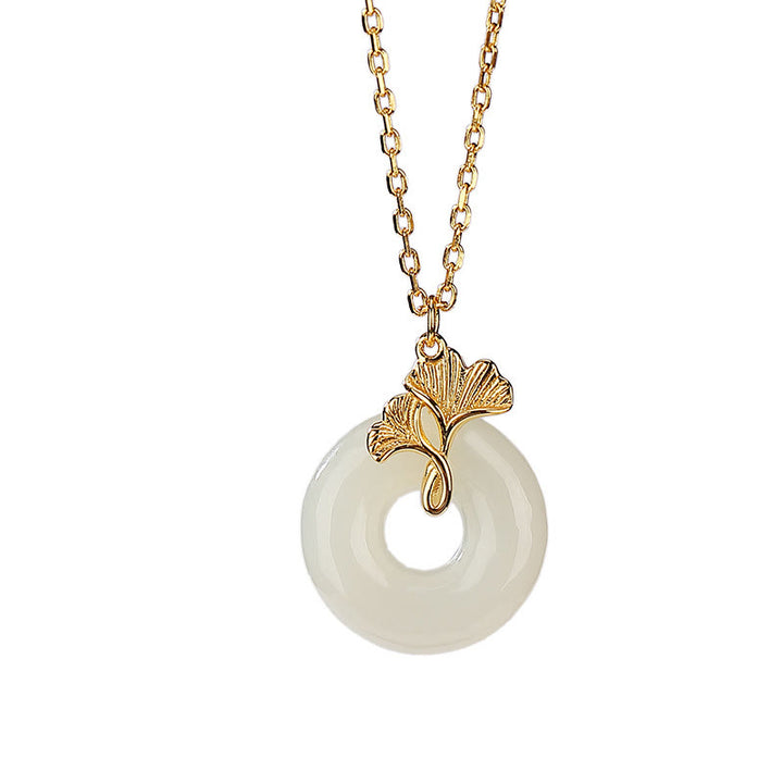 Buddha Stones -bonheur en argent sterling 925 avec boucle de paix en jade Hetian naturel et feuille de ginkgo - image 6