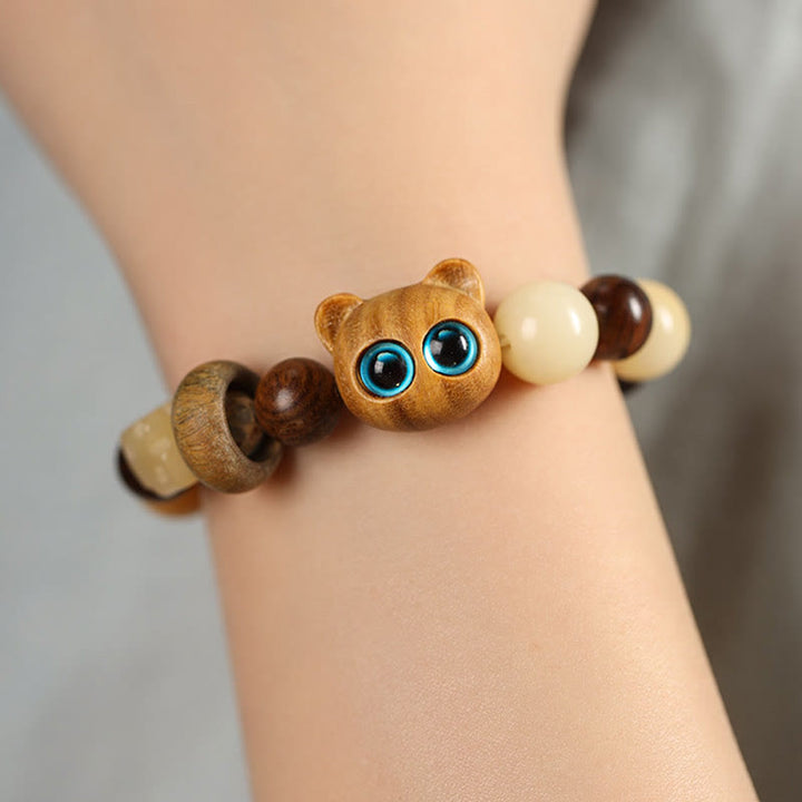 Bracelet porte-bonheur en bois de santal avec graines de Bodhi naturelles et Buddha Stones, tête de chat mignon et porte-bonheur, griffe de paix - image 10