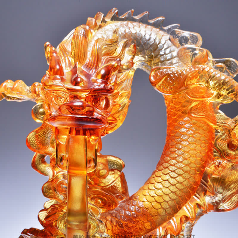Buddha Stones Feng Shui Dragon Pièce d'art en cristal Liuli faite à la main Succès Décoration de bureau à domicile - image 4
