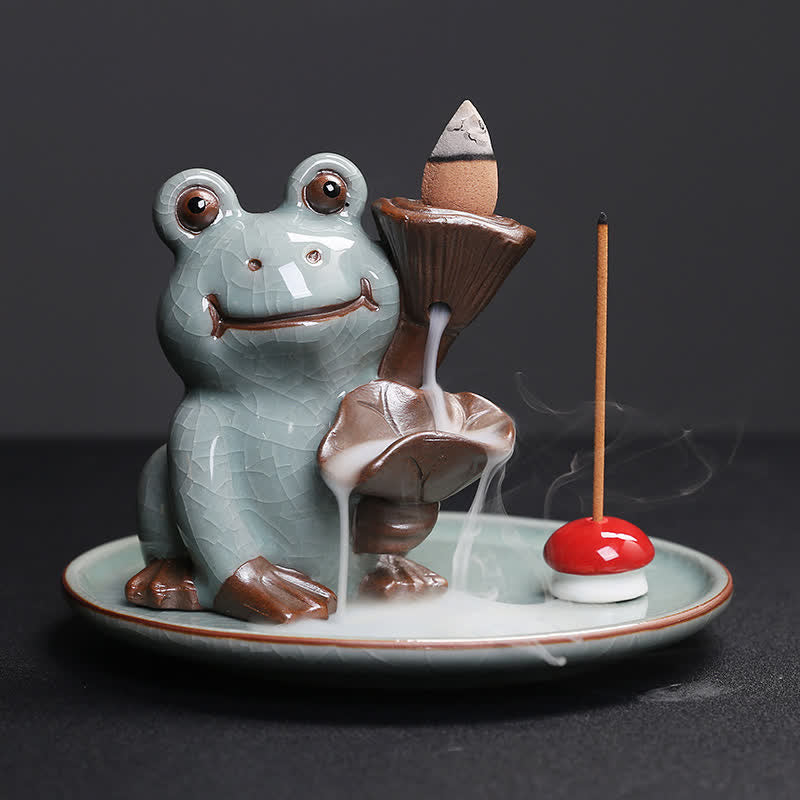 Brûleur d'encens de guérison en céramique en forme de grenouille de méditation