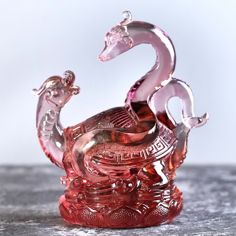 Buddha Stones Feng Shui Quatre symboles Dragon azur Pièce d'art en cristal Liuli faite à la main Décoration de bureau à domicile - Tortue noire - image 13