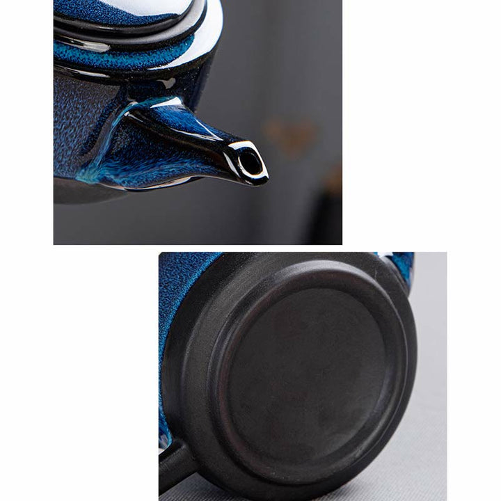 Coffret cadeau portable avec théière en céramique et théière chinoise Gongfu en dégradé de couleurs bleues et Buddha Stones
