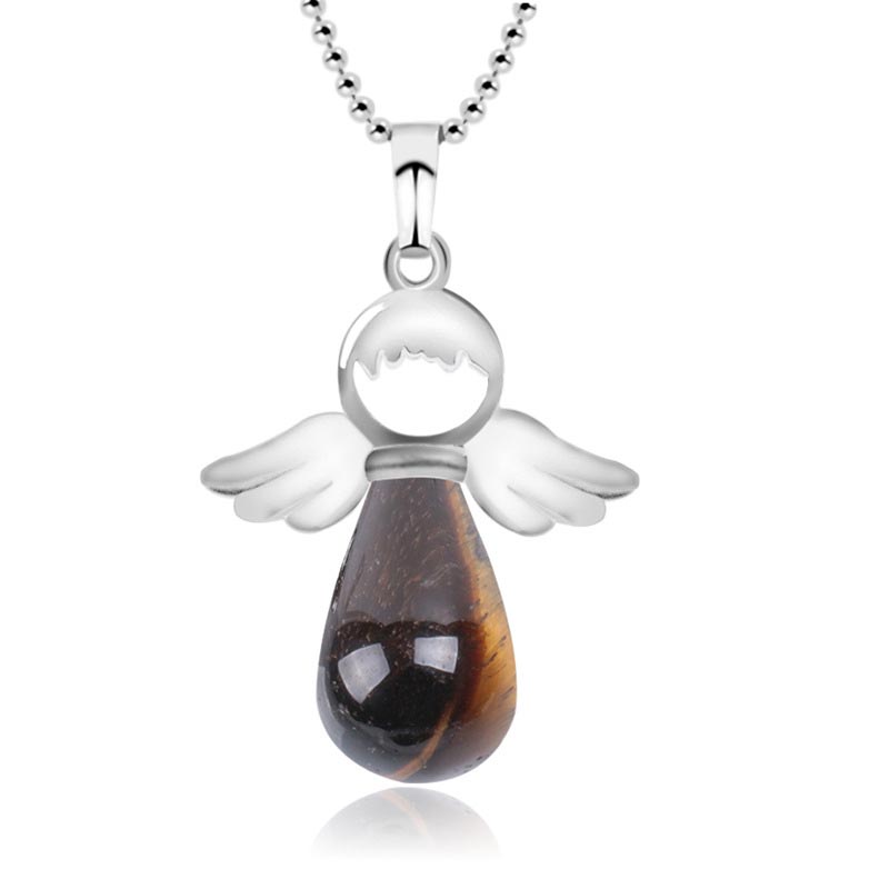 Collier pendentif porte-bonheur en cristal naturel avec petites ailes d'ange de Buddha Stones