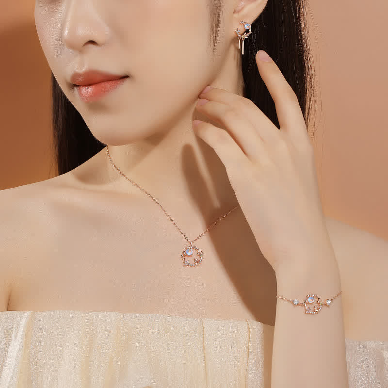 Collier pendentif bracelet boucles d'oreilles en argent sterling 925 avec motif fleur de lune et pierre de lune Année du lapin - image 2