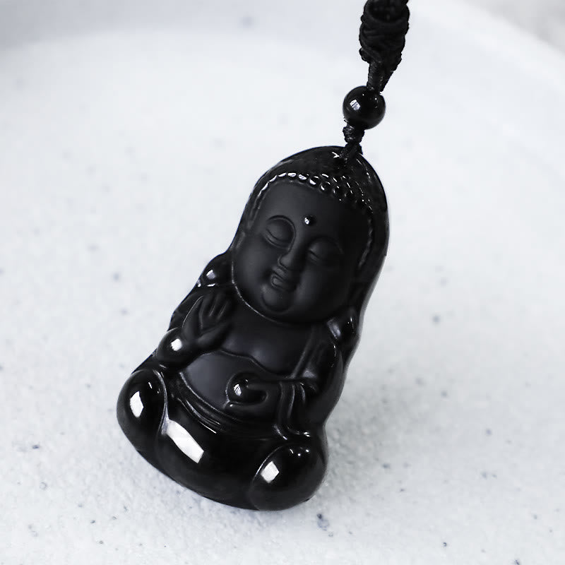 Collier pendentif porte-bonheur en Buddha Stones en cristal d'obsidienne noire naturelle, protection de la force du Bouddha, amulette - image 7