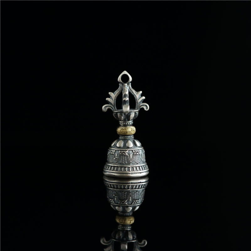 Buddha Stones Tibet Argent Sterling 925 Om Mani Padme Hum Dorje Cloche Vajra Gravé Pendentif d'Illumination Décoration Suspendue - image 6