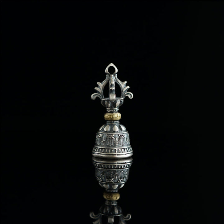 Buddha Stones Tibet Argent Sterling 925 Om Mani Padme Hum Dorje Cloche Vajra Gravé Pendentif d'Illumination Décoration Suspendue - image 6