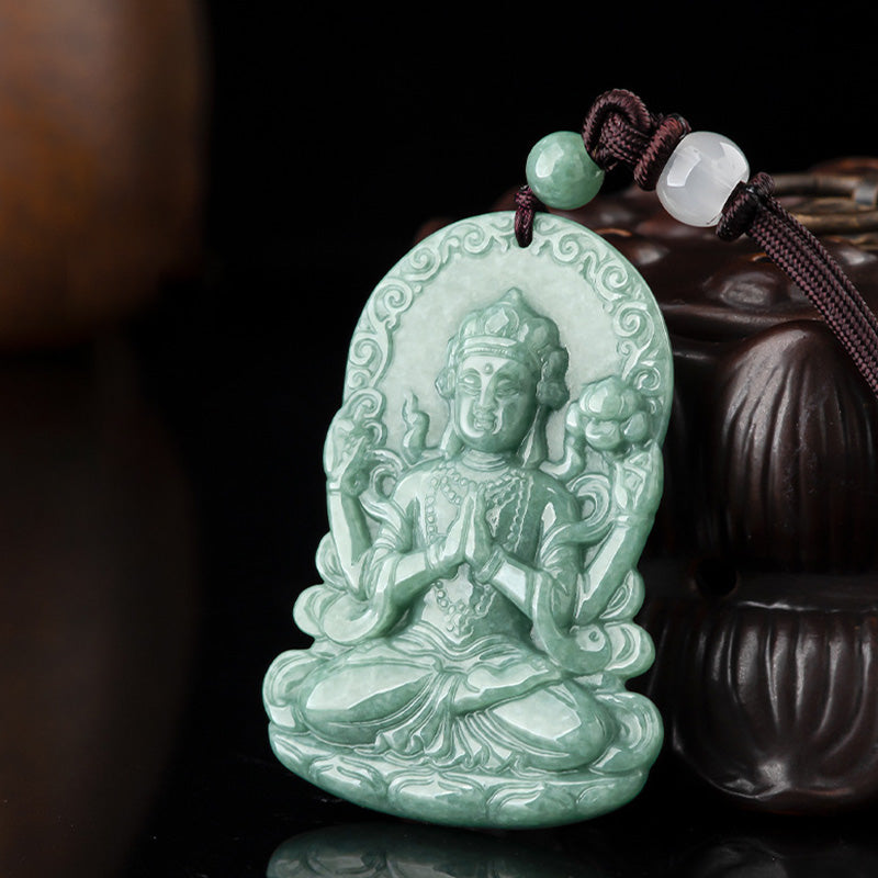 Collier de bénédiction en jade naturel à quatre bras Avalokitesvara - image 7