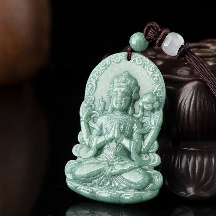 Collier de bénédiction en jade naturel à quatre bras Avalokitesvara - image 7