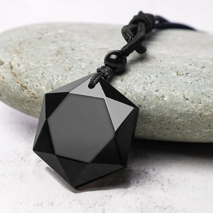 Collier pendentif purificateur talisman en obsidienne noire