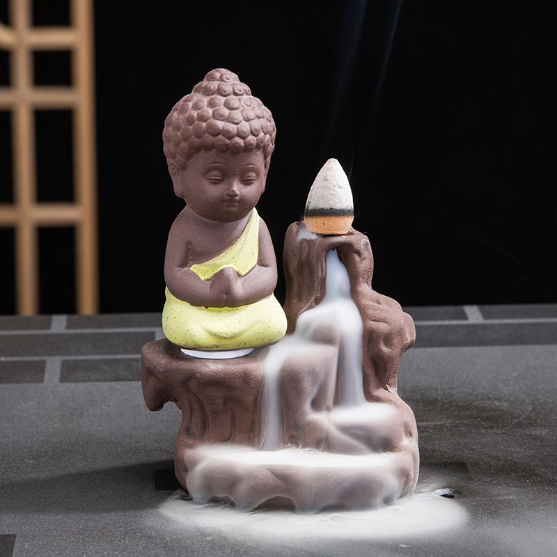 Fontaine à fumée à refoulement en Buddha Stones Brûleur d'encens en céramique Décoration de bénédiction