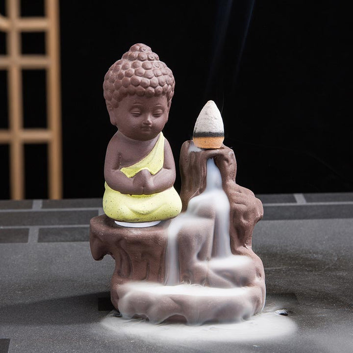 Fontaine à fumée à refoulement en Buddha Stones Brûleur d'encens en céramique Décoration de bénédiction