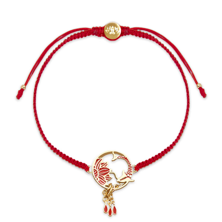 Bracelet tibétain en fil rouge porte-bonheur fait main avec Buddha Stones et poisson koi