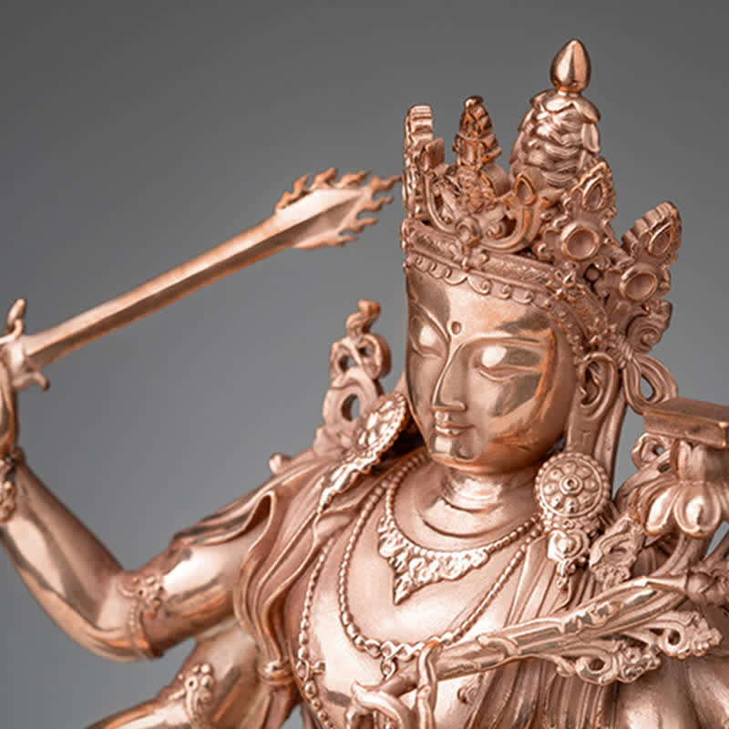 Figurine de Bodhisattva Manjusri à quatre bras Sérénité Statue en cuivre Décoration