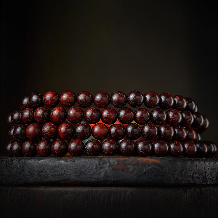 Buddha Stones Zodiaque chinois Bouddha natal 108 perles Mala Petite feuille Bois de santal rouge Agate rouge Bracelet de protection PiXiu